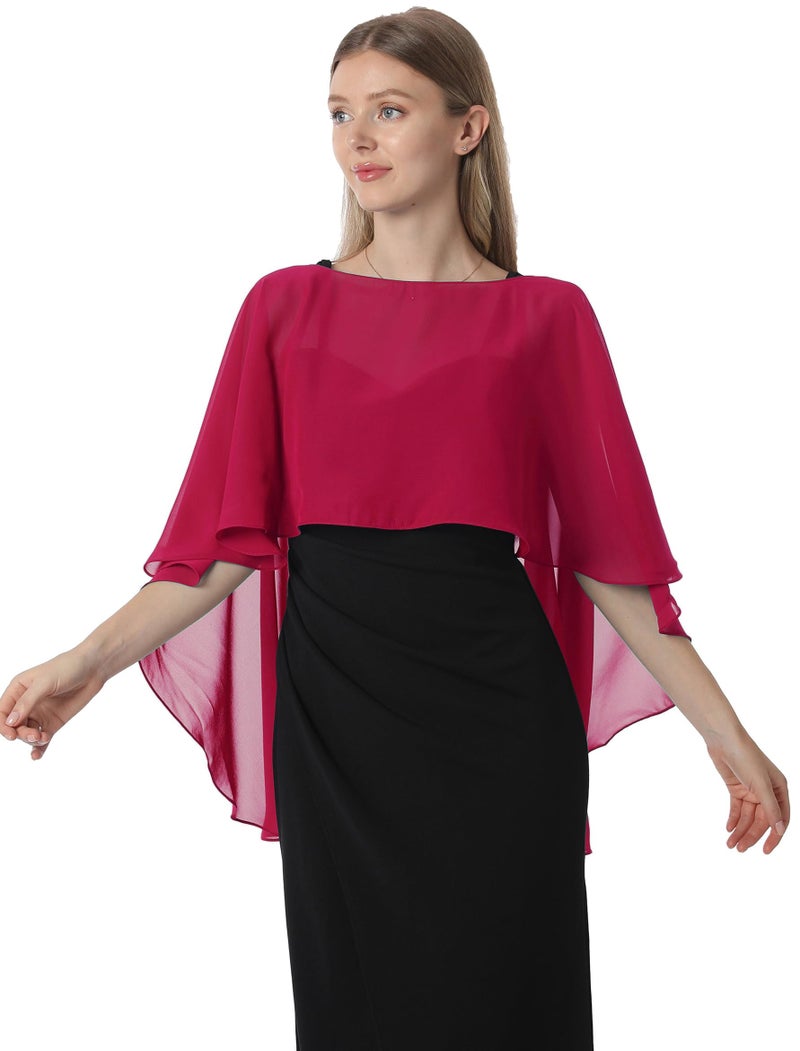 Hotshawl Capelets for women Chiffon Cape Shawls and Wraps for Evening Dress Wedding Capes Cover Up(Dark Red) - Image 3